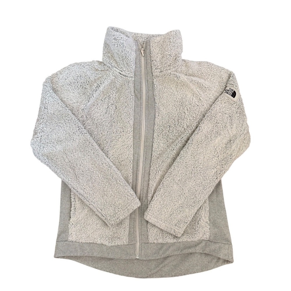 The North Face Osito Fleece Jacket Womens Large Gray White Full Zip Fuzzy Soft